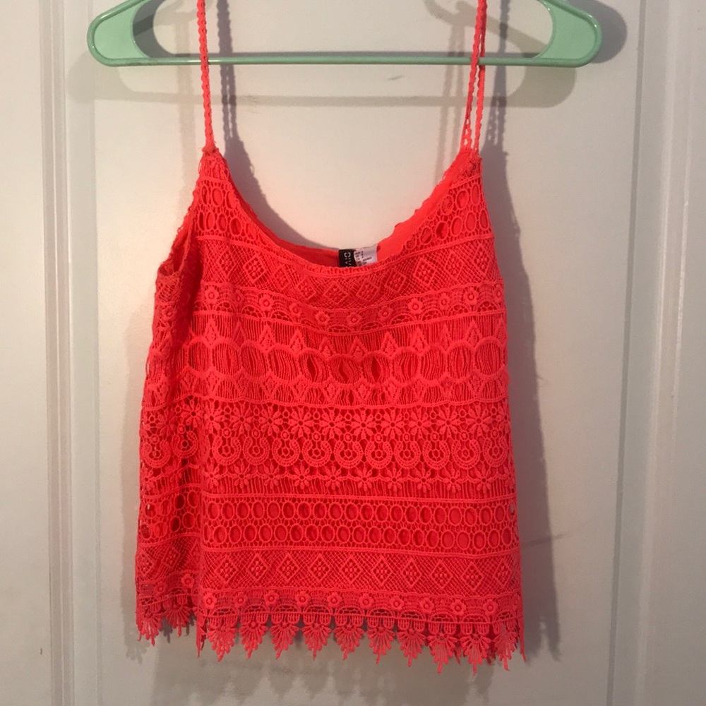 Lace H&M tank top-bright coral